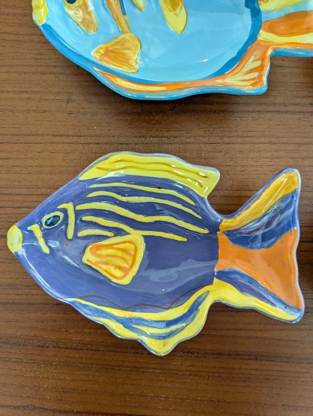 Hand-Painted Ceramic Fish Dish Set - Colorful Blue, Pink, Purple, Orange